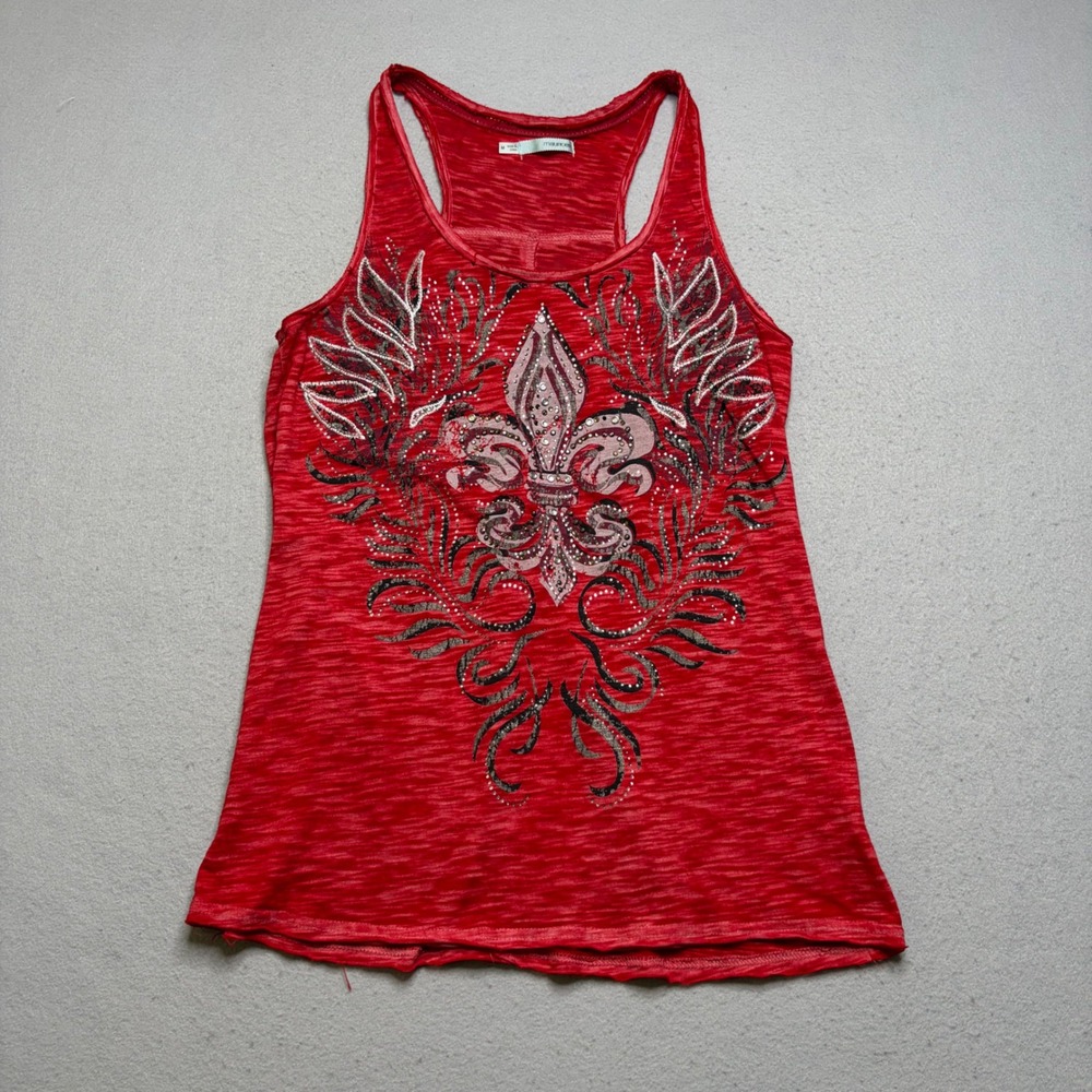 Maurices Tank Top Womens Medium Fleur De Lis Rhinestone Embellished‎ Y2K Racer